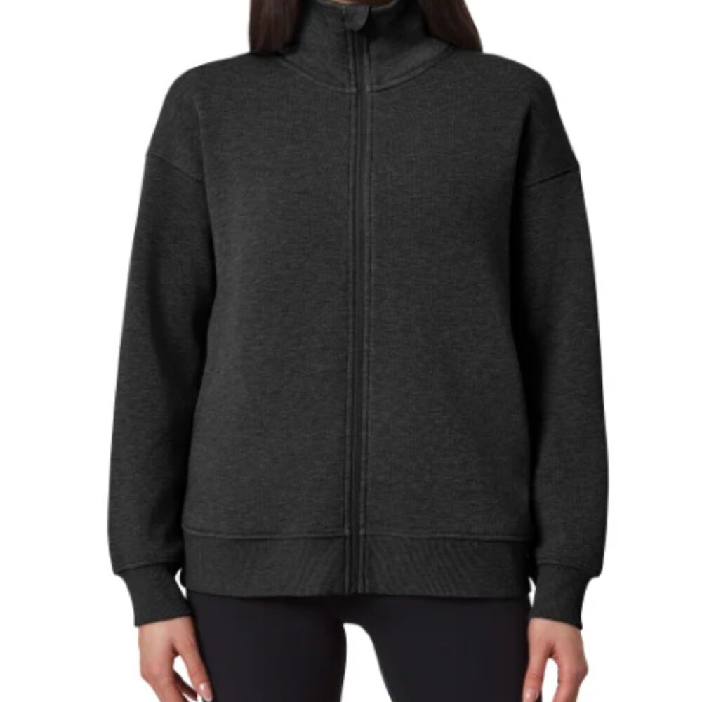 NWoT Mondetta Womens Full Zip Heathered Fleece Jacket Black Size S $60 10HL338